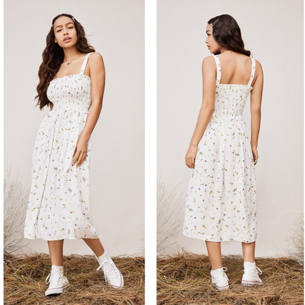 DVF TVF Buttercup Crepe Smocked Midi Dress